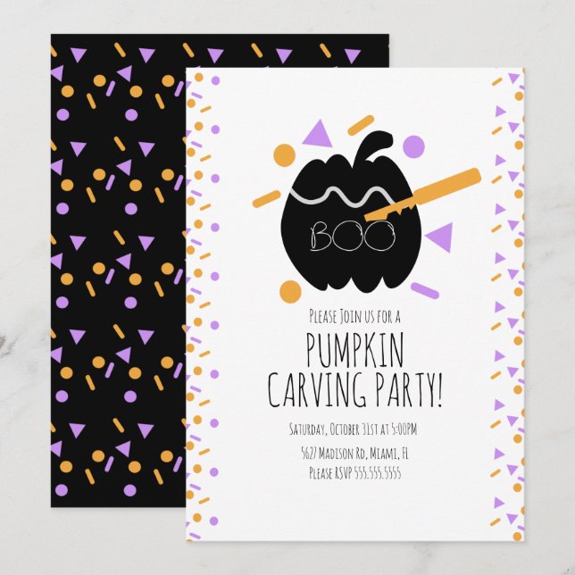 Invitación Calabaza de Halloween Cargando Calabaza Negra Conf (Anverso / Reverso)