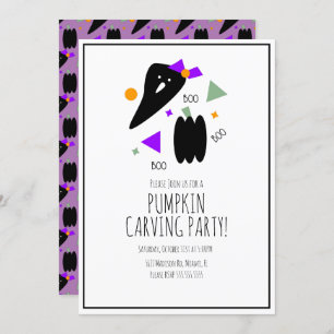 Invitación Calabaza de Halloween Carving Cute Ghost Confetti