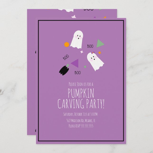 Invitación Calabaza de Halloween Confetti fantasma muy lindo (Anverso / Reverso)