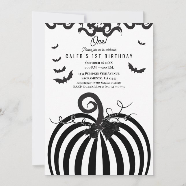 Invitación Calabaza de Halloween de cumpleaños número uno en  (Anverso)