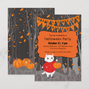 Invitación Calabaza de Halloween de felina y calabaza de cala