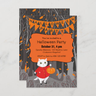 Invitación Calabaza de Halloween de felina y calabaza de cala