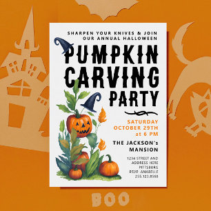 Invitación Calabaza de Halloween espeluznante Fiesta de Talla