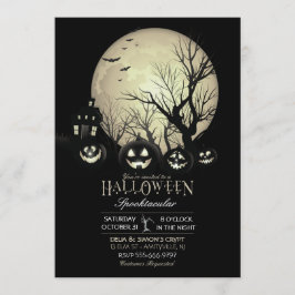 Invitación Calabaza de Halloween Llena de Luna Oscura y Espel