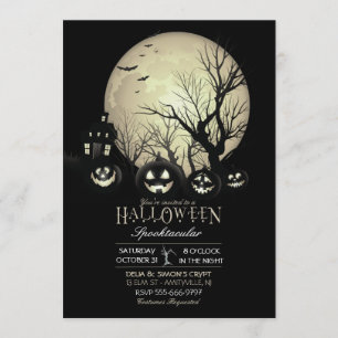 Invitación Calabaza de Halloween Llena de Luna Oscura y Espel