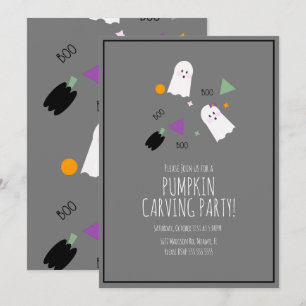 Invitación Calabaza de Halloween Muy Lindo Fantasma Confeti