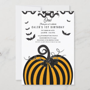 Invitación Calabaza de Halloween negra y naranja Cumpleaños 1