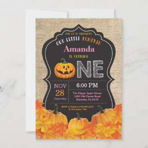 Invitación Calabaza de Halloween Niña Cumpleaños 1º Cumpleaño
