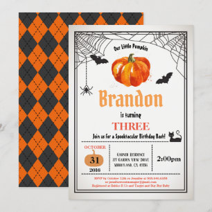 Invitación Calabaza de Halloween niños de cumpleaños o chica