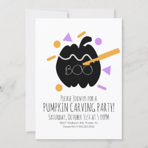 Invitación Calabaza de Halloween Purpurina Negra para Tallar