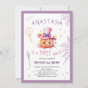 Invitación Calabaza de Halloween Spooky Niña 3er cumpleaños