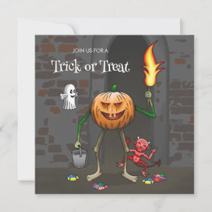 Invitación Calabaza de Halloween trucos o trato en la noche d