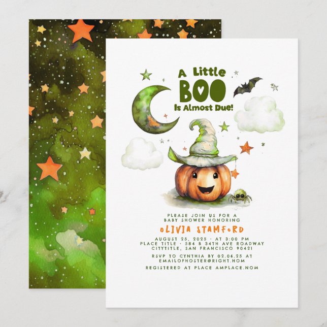 Invitación Calabaza de Halloween Un Pequeño Chico Baby Shower (Anverso / Reverso)
