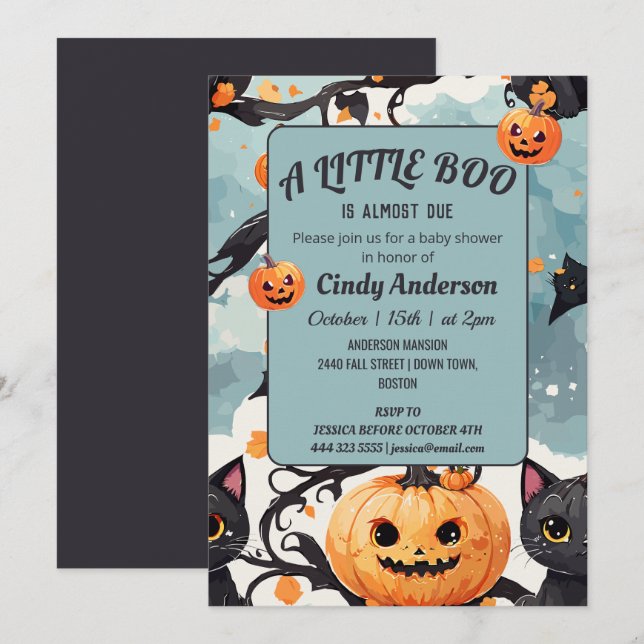 Invitación Calabaza de Halloween una pequeña ducha de bebé li (Anverso / Reverso)