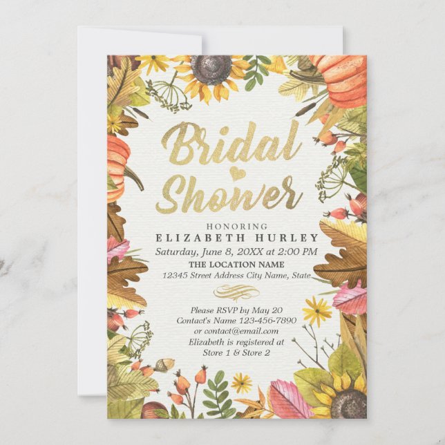 Invitación Calabaza de hojas de arce de otoño girasol ducha d (Anverso)