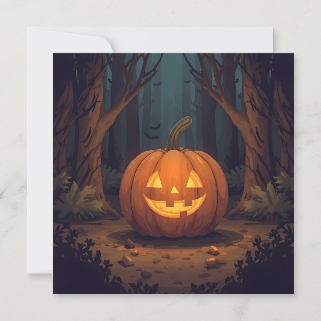 Invitación Calabaza de Jack Brillando en el Bosque (Anverso)