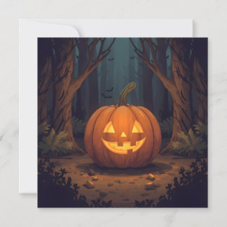 Invitación Calabaza de Jack Brillando en el Bosque