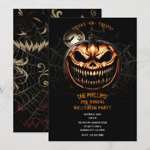 Invitación Calabaza de Jack-O-Lantern siniestra Fiesta de Hal