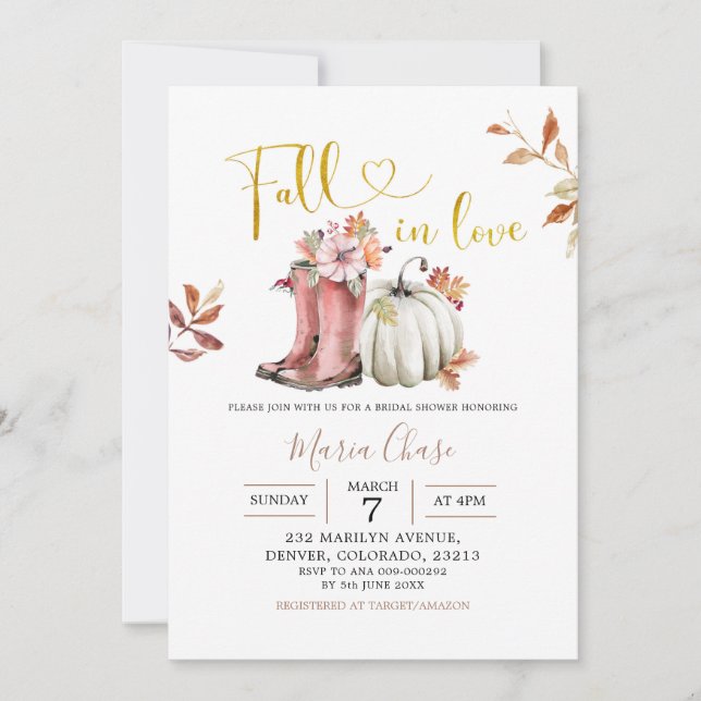 Invitación Calabaza de jardinería cae en el amor ducha de nov (Anverso)