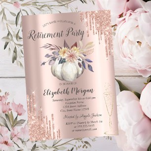 Invitación Calabaza de jubilación con rosa dorado y gotas de 
