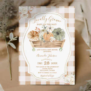 Invitación Calabaza de la caída local Gingham Baby Shower