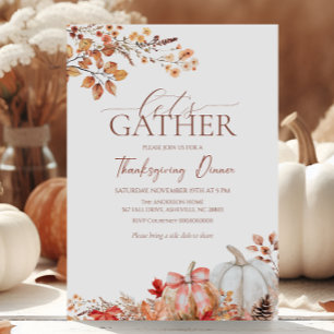 Invitación Calabaza de la cena de Acción de Gracias y hojas d