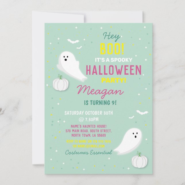 Invitación Calabaza de la Mint Ghosts de la fiesta infantil d (Anverso)