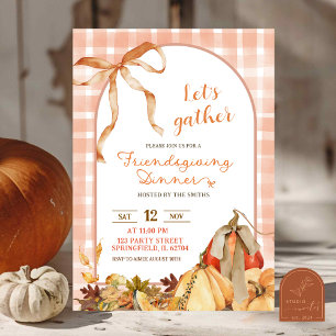 Invitación Calabaza de lazo de Friendsgiving a cuadros de gin