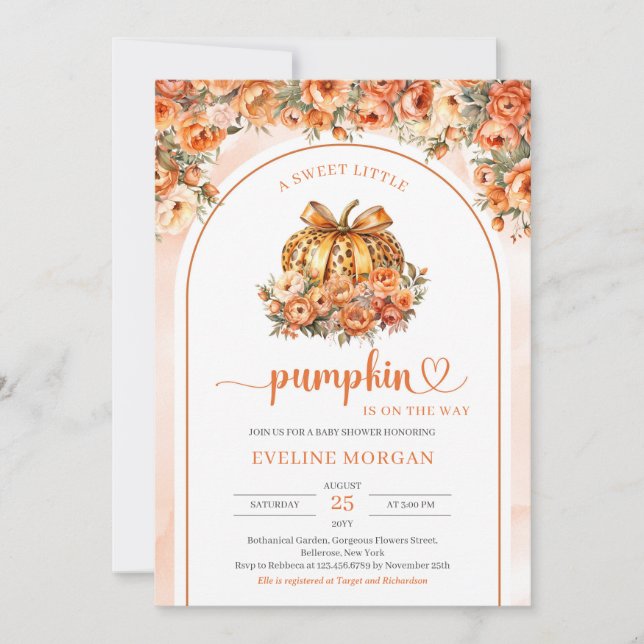 Invitación Calabaza de leopardo de otoño con arco ornamental (Anverso)
