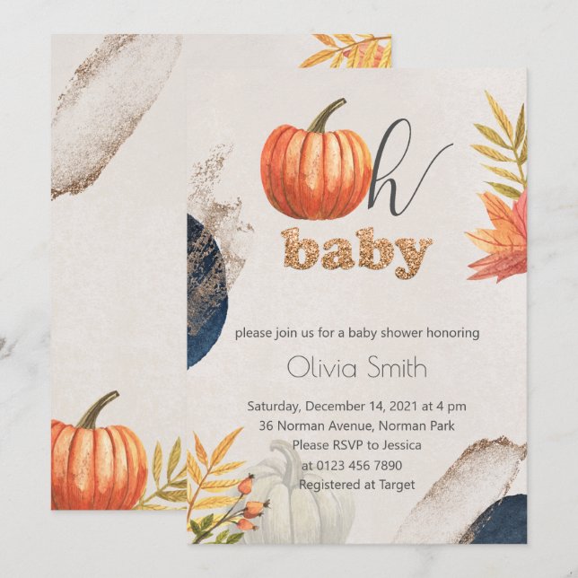 Invitación Calabaza de Oro Caída Oh Bebé Baby Shower (Anverso / Reverso)