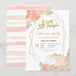 Invitación Calabaza de oro Floral de Peach Primer cumpleaños
