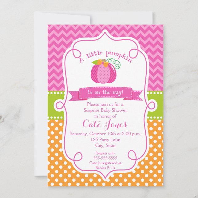 Invitación Calabaza de otoño Baby Shower, calabaza de Chica (Anverso)