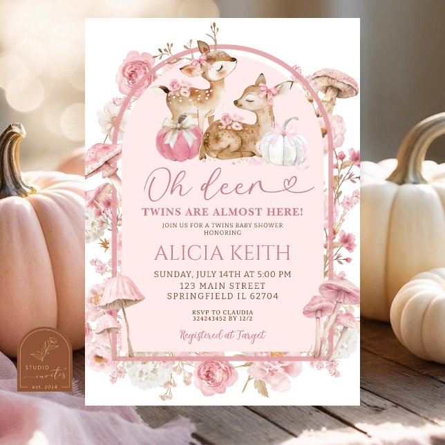 Invitación Calabaza de otoño Baby Shower de gemelos blancos y (Subido por el creador)