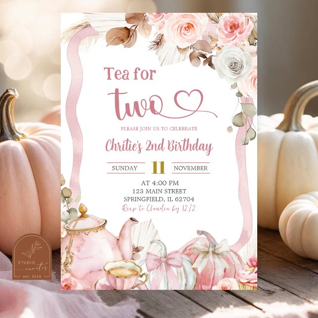 Invitación Calabaza de otoño Boho Coquette Té rosado por 2 cu (Subido por el creador)
