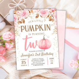 Invitación Calabaza de otoño Chica rosada y dorada Floral Seg