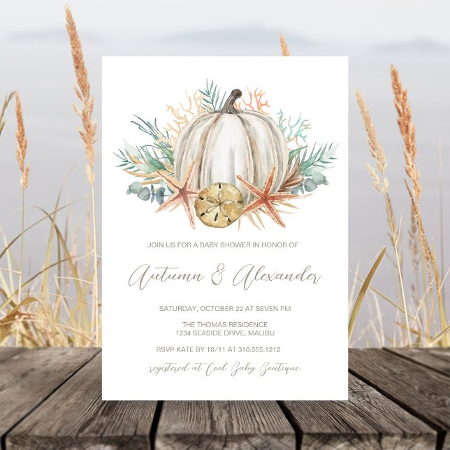 Invitación Calabaza de otoño costera y Baby Shower de casetas (Subido por el creador)