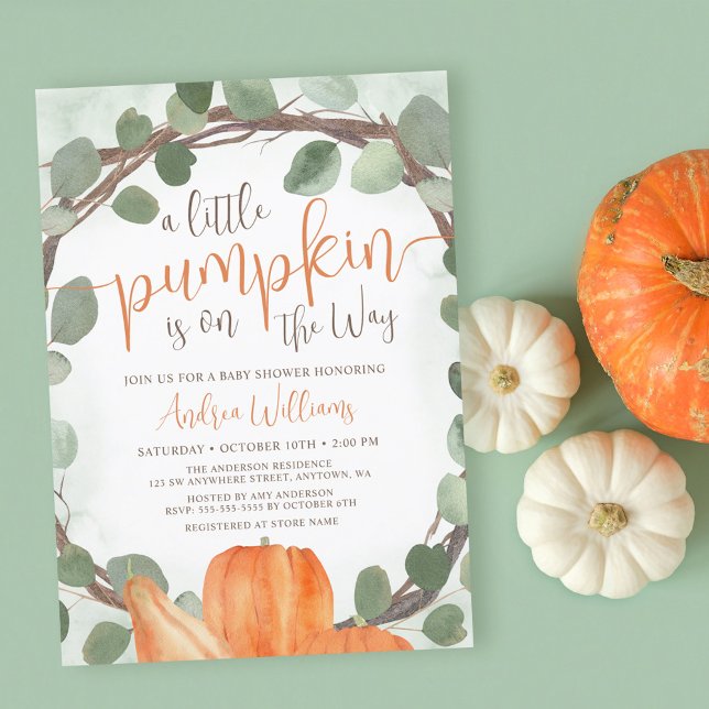Invitación Calabaza de otoño Eucalyptus Wreath Baby Shower (Subido por el creador)