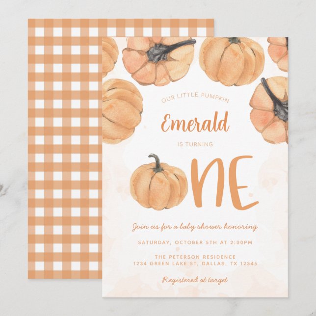 Invitación Calabaza de otoño Fiesta de cumpleaños 1 (Anverso / Reverso)