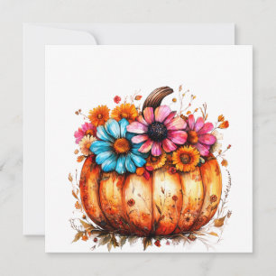 Invitación Calabaza de Otoño Floral Acuarela
