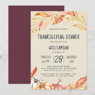 Invitación Calabaza de otoño Foliage de oro cena de Acción de