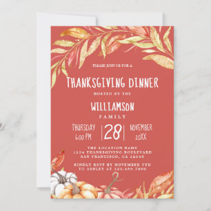 Invitación Calabaza de otoño Foliage de oro cena de Acción de