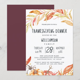 Invitación Calabaza de otoño Foliage de oro cena de Acción de