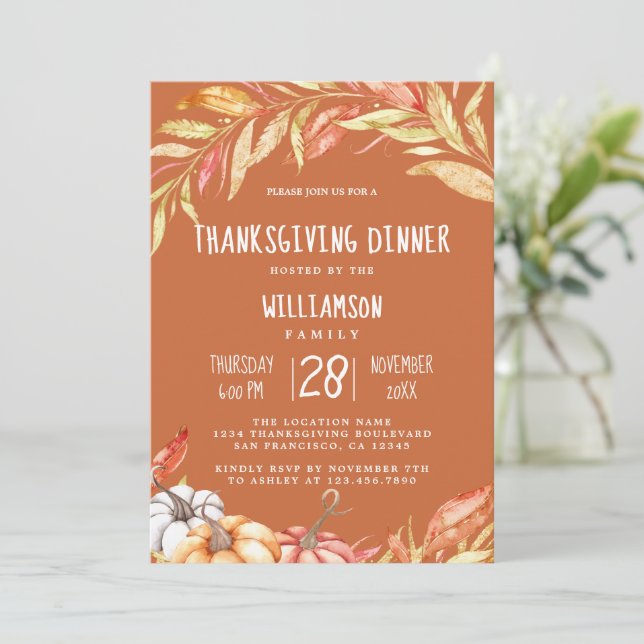 Invitación Calabaza de otoño Foliage de oro cena de Acción de (Anverso de pie)