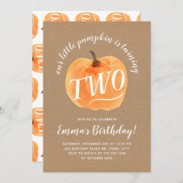 Invitación Calabaza de otoño Kraft rústico de segundo cumplea