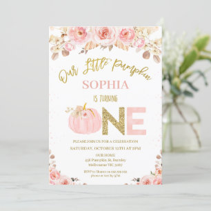 Invitación Calabaza de otoño rosada primera cumpleaños
