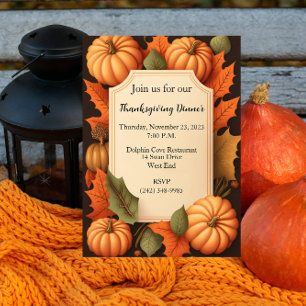 Invitación Calabaza de otoño rústica para la cena de Acción d