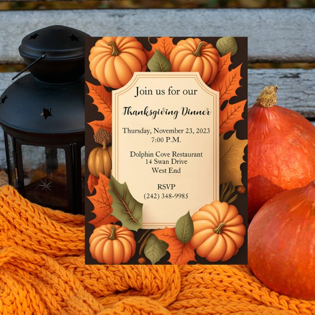 Invitación Calabaza de otoño rústica para la cena de Acción d (Subido por el creador)