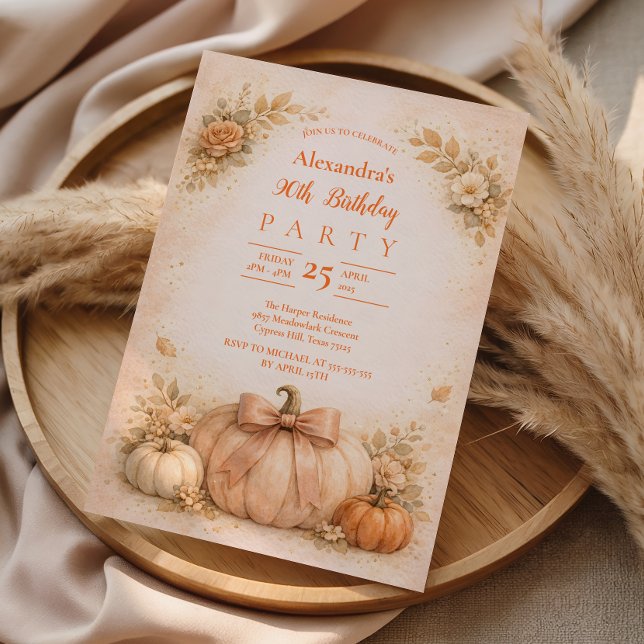 Invitación Calabaza de Otoño Vintage Cumpleaños 90 (Subido por el creador)