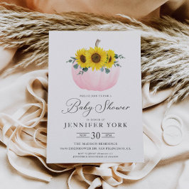 Invitación Calabaza de otoño y Baby Shower Chica de girasol