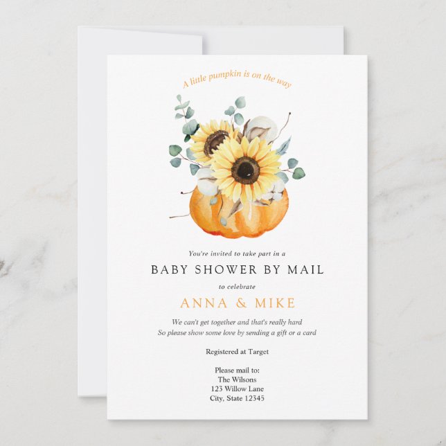 Invitación Calabaza de otoño y Baby Shower de girasoles por c (Anverso)